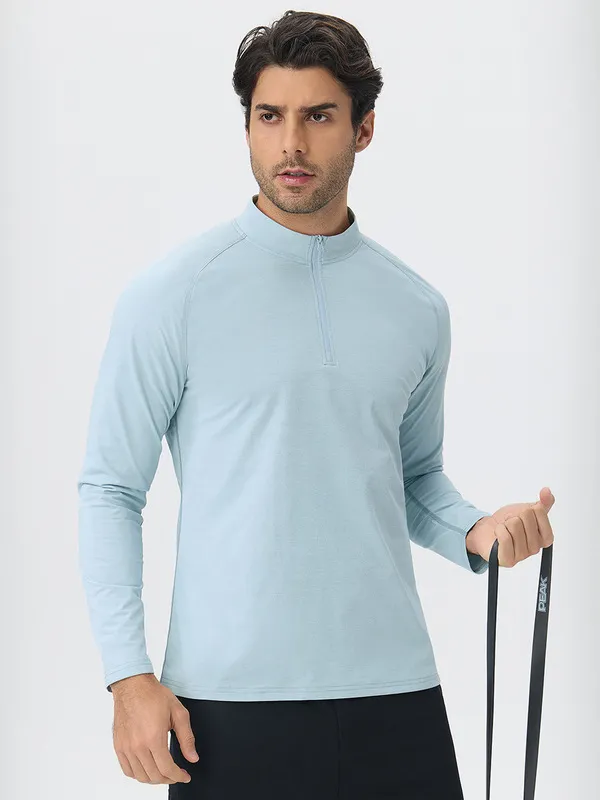 Men's Casual Long Sleeve Quick-drying Sports Running Pullover Half Zipper Solid Color EFGBYEL-61530