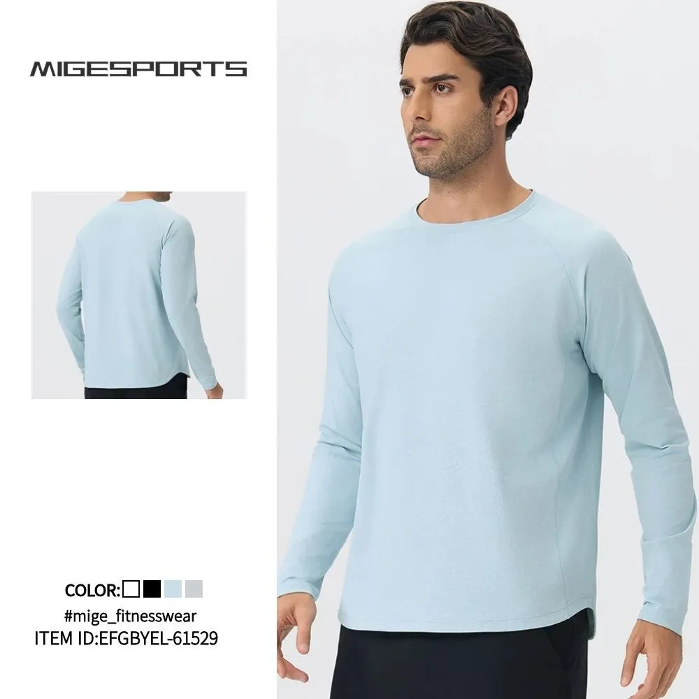 Solid Sports Long Sleeve Shirt Crew Neck Quick Drying Polyester Sports Yoga Fitness Running EFGBYEL-61529