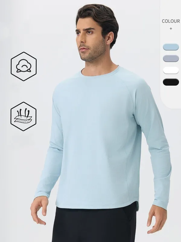 Solid Sports Long Sleeve Shirt Crew Neck Quick Drying Polyester Sports Yoga Fitness Running EFGBYEL-61529