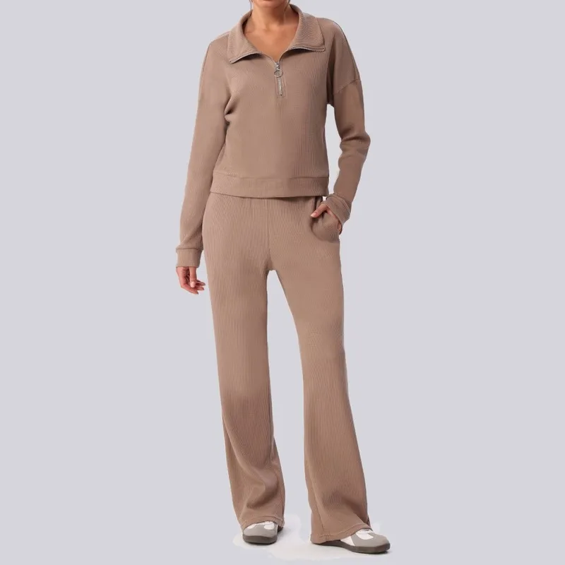 Camel long sleeves tops+pants