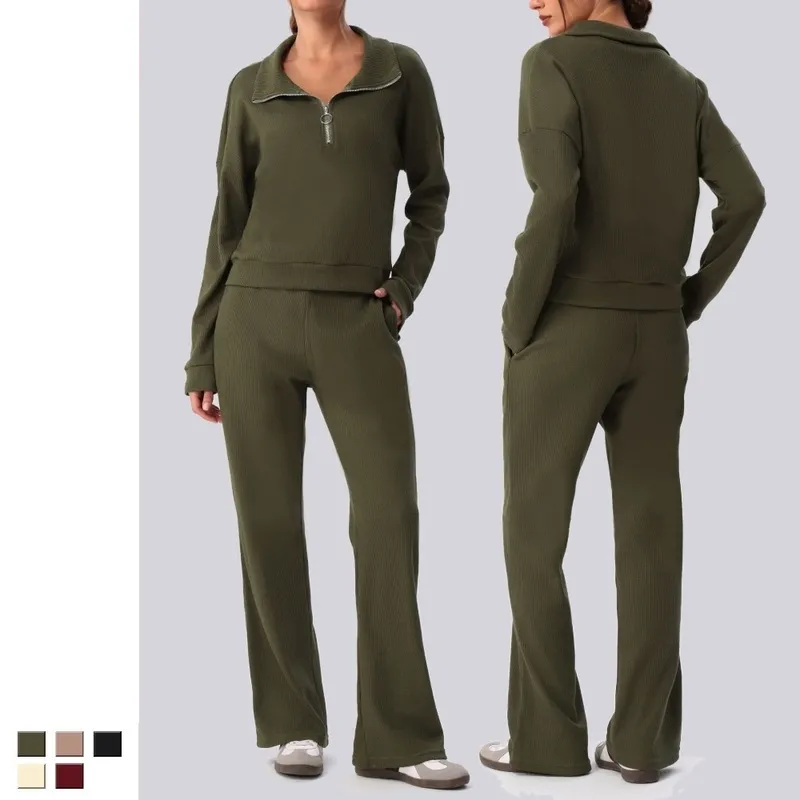 Loose Lady Sports Yoga Fitness Gym Workout Long Sleeves Tops and Pant Set for Women FGBYW596+KW463