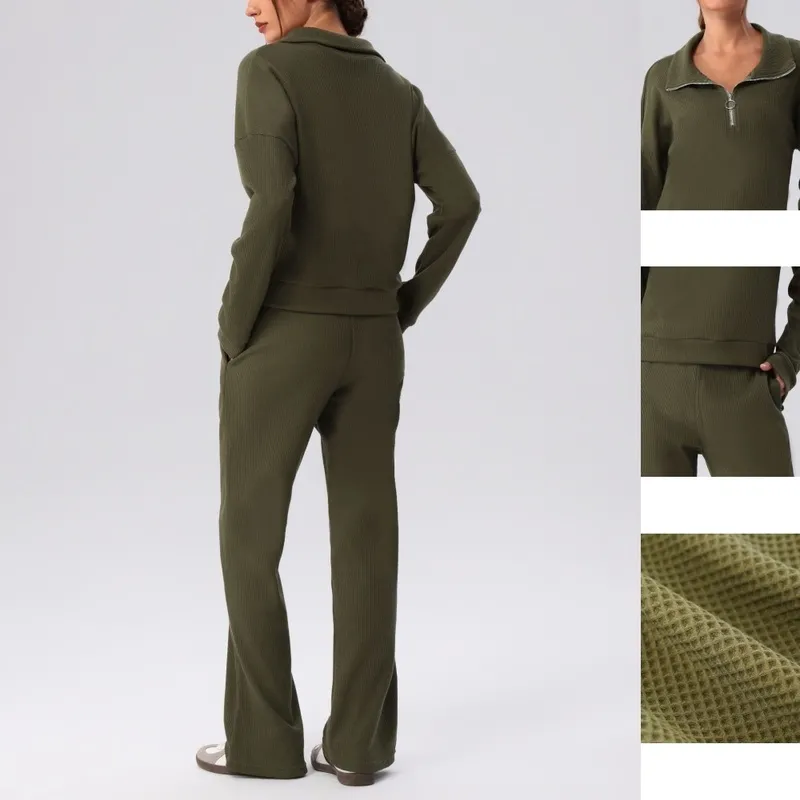 Loose Lady Sports Yoga Fitness Gym Workout Long Sleeves Tops and Pant Set for Women FGBYW596+KW463