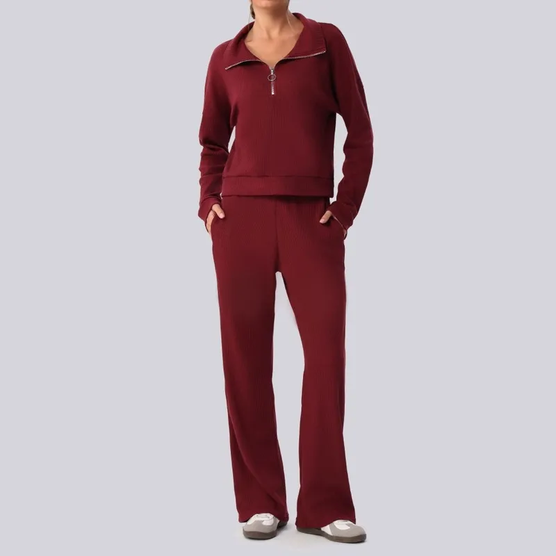 Loose Lady Sports Yoga Fitness Gym Workout Long Sleeves Tops and Pant Set for Women FGBYW596+KW463