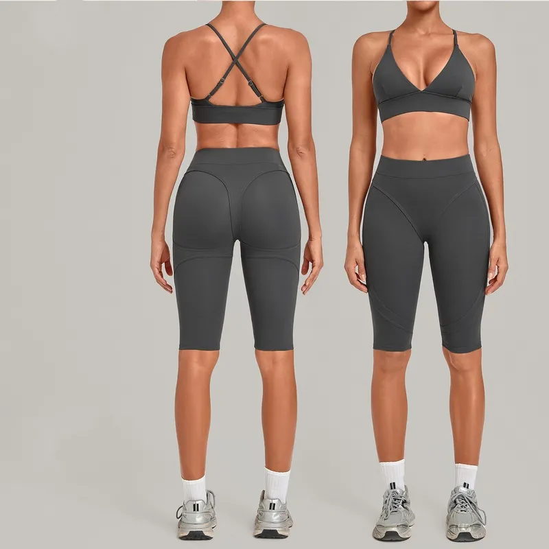 Comfortable Fitness Sexy Backless Set Breathable Yoga Bra Leggings Elastic Waist Woman Yoga Sets FGBQS1358+3729