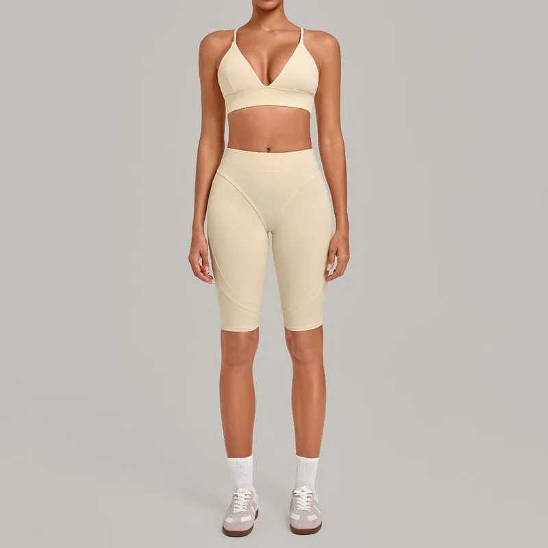 Beige bra+Knee-length leggings