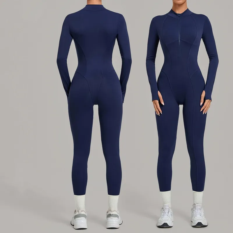Women One Piece Bodysuit Workout Zip Yoga Fitness Wear Gym Tennis Jumpsuits FGBQS1590