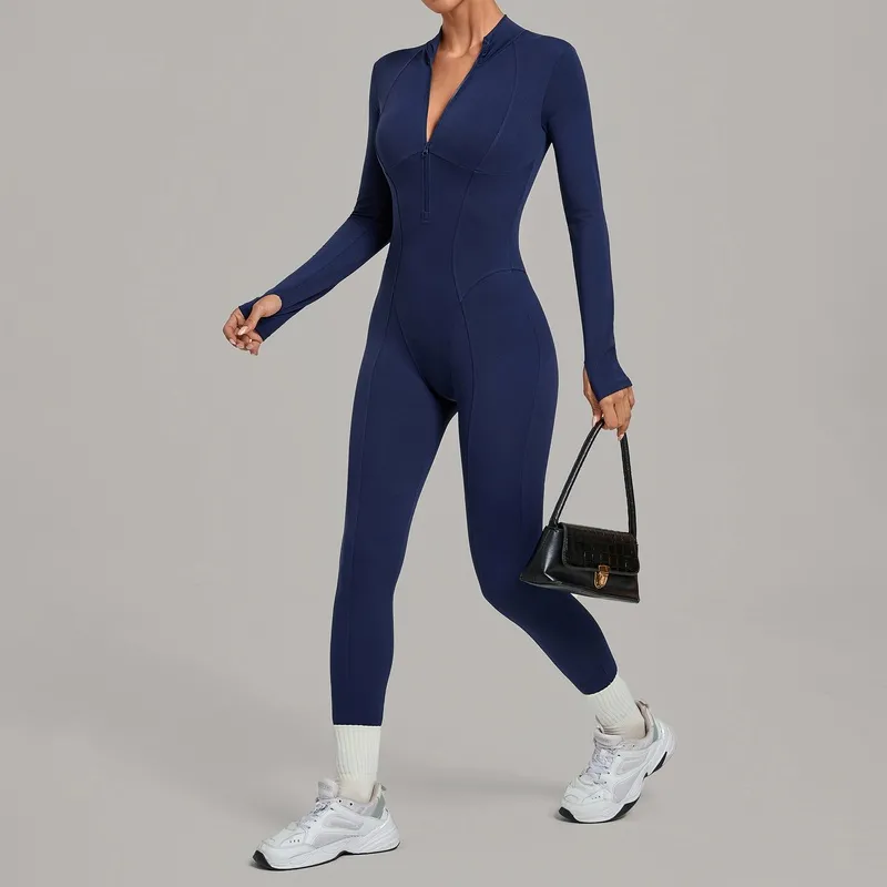 Women One Piece Bodysuit Workout Zip Yoga Fitness Wear Gym Tennis Jumpsuits FGBQS1590