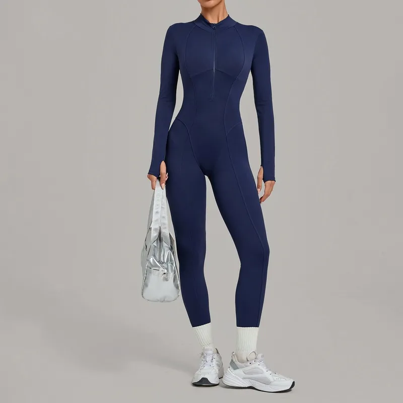 Women One Piece Bodysuit Workout Zip Yoga Fitness Wear Gym Tennis Jumpsuits FGBQS1590