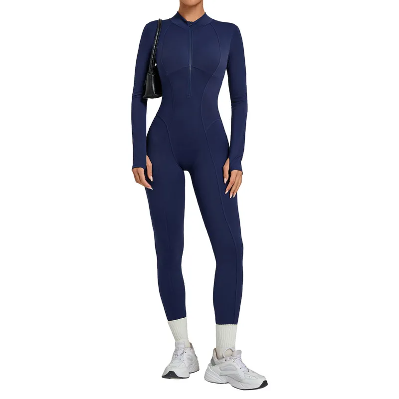 Women One Piece Bodysuit Workout Zip Yoga Fitness Wear Gym Tennis Jumpsuits FGBQS1590