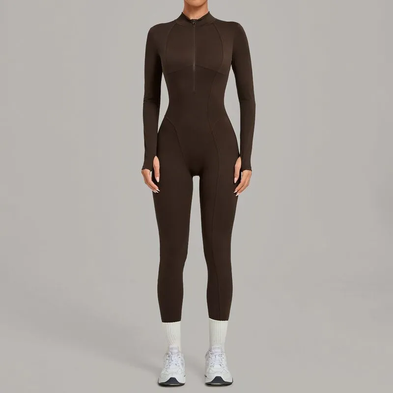 Women One Piece Bodysuit Workout Zip Yoga Fitness Wear Gym Tennis Jumpsuits FGBQS1590