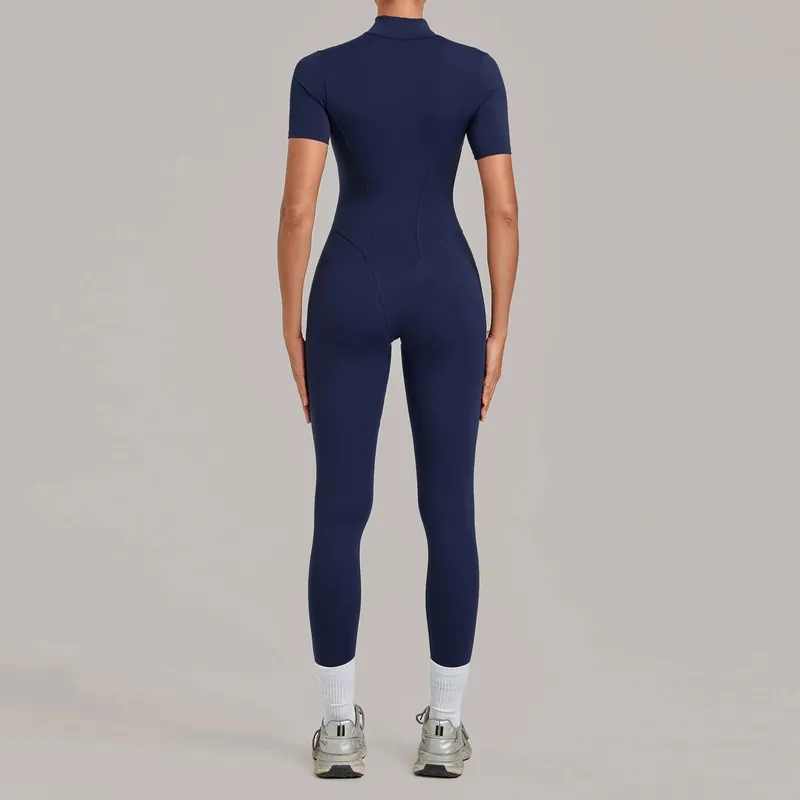 Gym One Piece Yoga Zipper Short Sleeve Fitness Jumpsuit for Women FGBQS2680