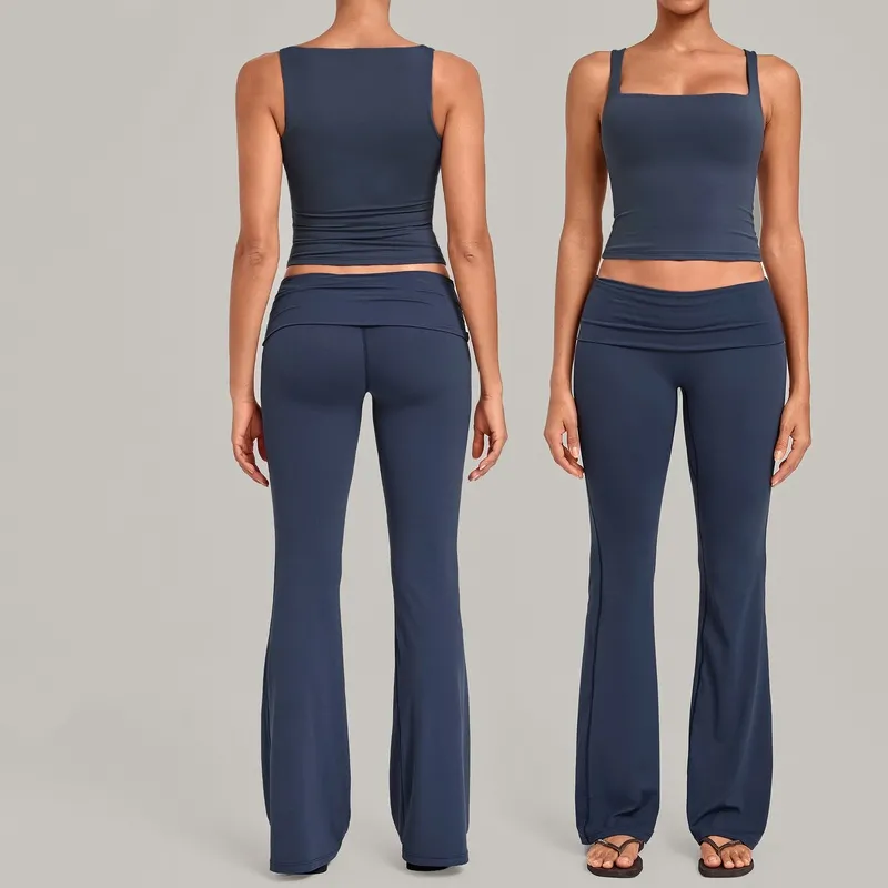 Yoga Sets Sports Women Sportswear Gym Fitness Yoga Sets Bell-bottom Pants for Fitness Singlets Womens Sets FGBQS6012+2257