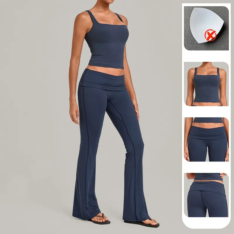Yoga Sets Sports Women Sportswear Gym Fitness Yoga Sets Bell-bottom Pants for Fitness Singlets Womens Sets FGBQS6012+2257