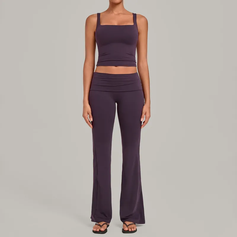 Yoga Sets Sports Women Sportswear Gym Fitness Yoga Sets Bell-bottom Pants for Fitness Singlets Womens Sets FGBQS6012+2257