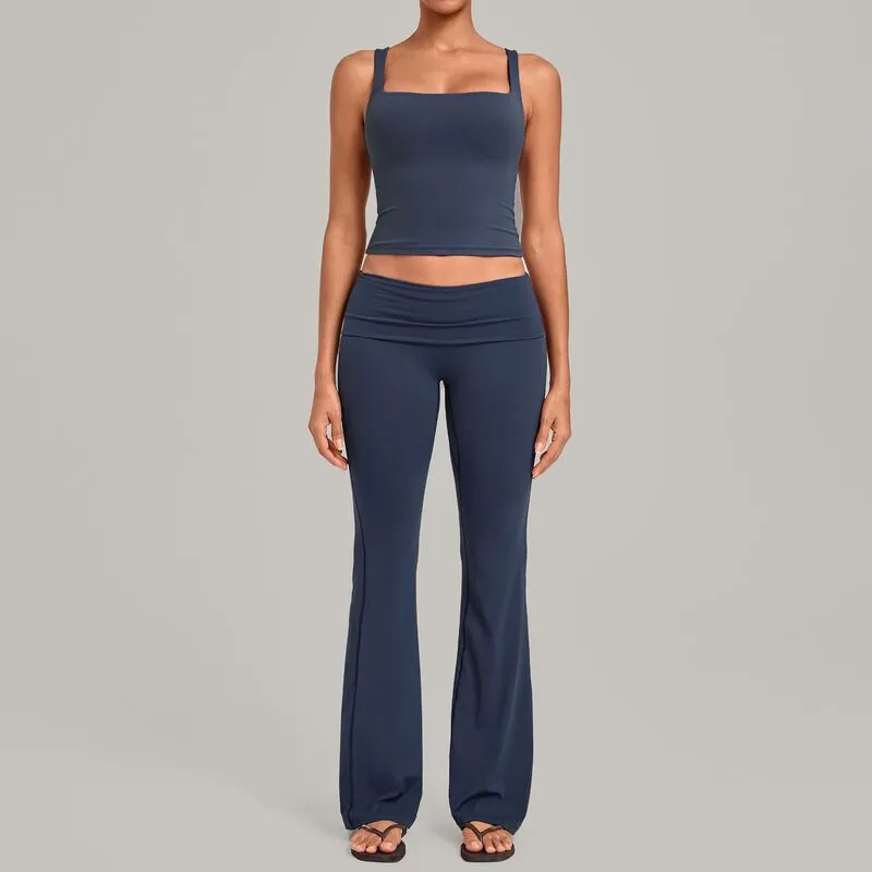Navy singlets+bell-bottom pants