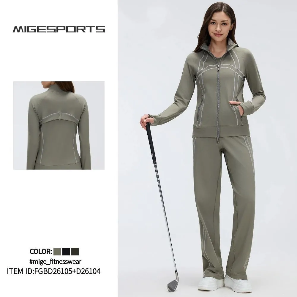 Yoga Set Jacket Pants Straight-Leg Pants 2-Piece Breathable Womens Gym FGBD26105+D26104