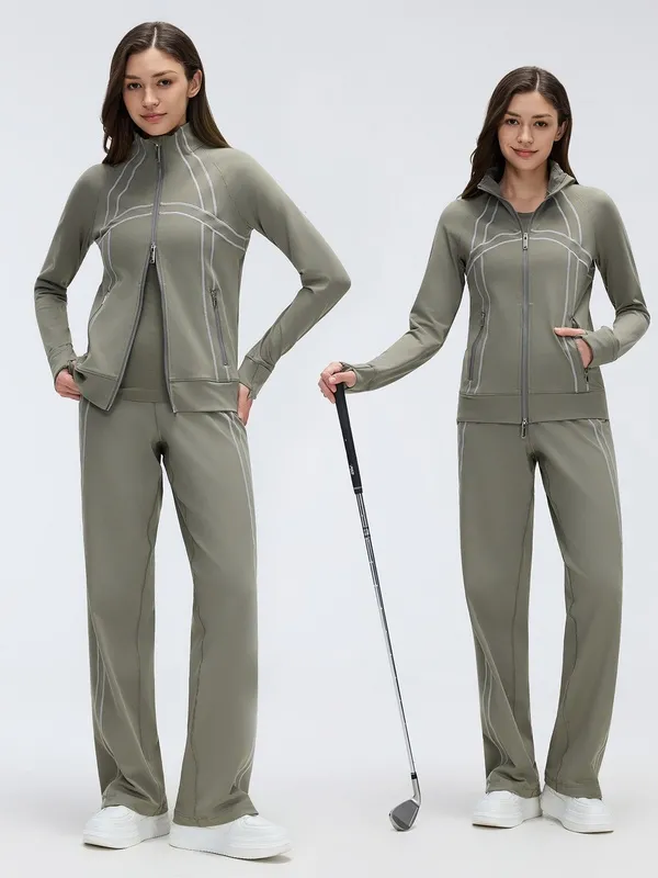 Yoga Set Jacket Pants Straight-Leg Pants 2-Piece Breathable Womens Gym FGBD26105+D26104