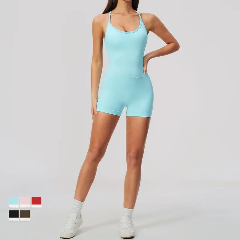 Women's Yoga Jumpsuit Backless Sports Playsuit Sleeveless Yoga Onesie Bodysuit Quick-Dry FGBFLT5107
