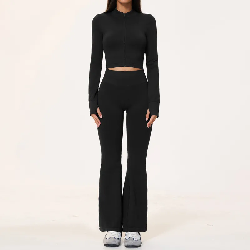 Black jackets-1+bell-bottom pants