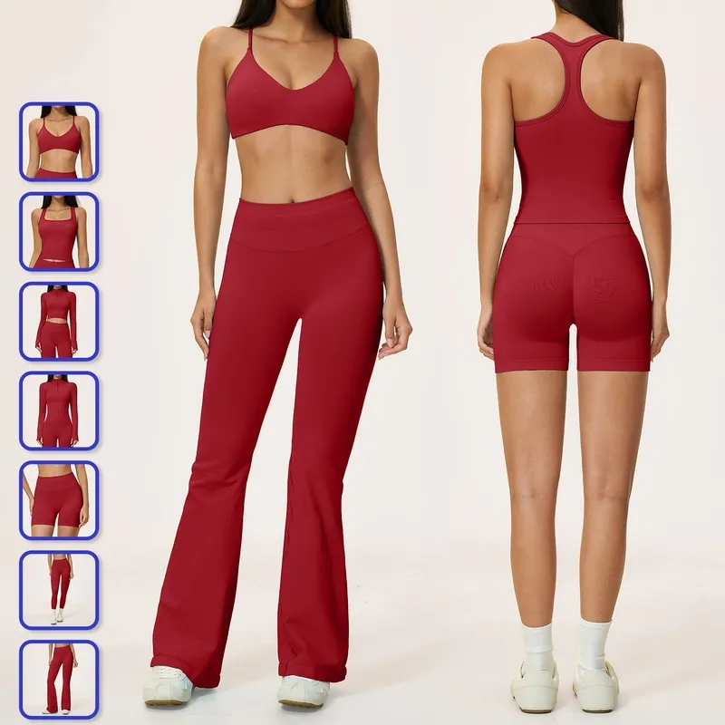 Custom Logo Solid Color 7 Pieces Sexy Sports Wear Fitness Gym Yoga Set Women Workout Clothing Sets for Women FGBTZ5112