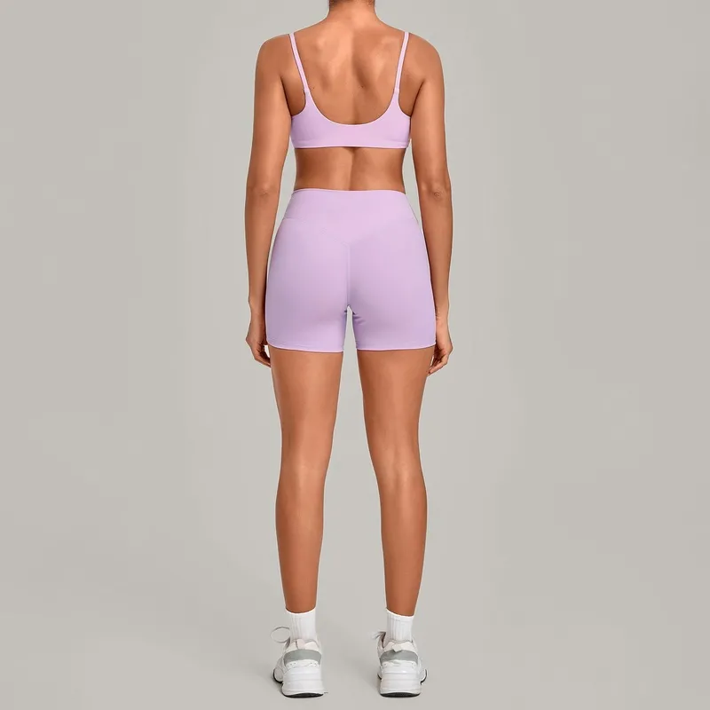 Women's Solid Color Yoga Clothing Set Fitness Bra Top Shorts Waist for Outdoor Sports FGBQS3599+5610