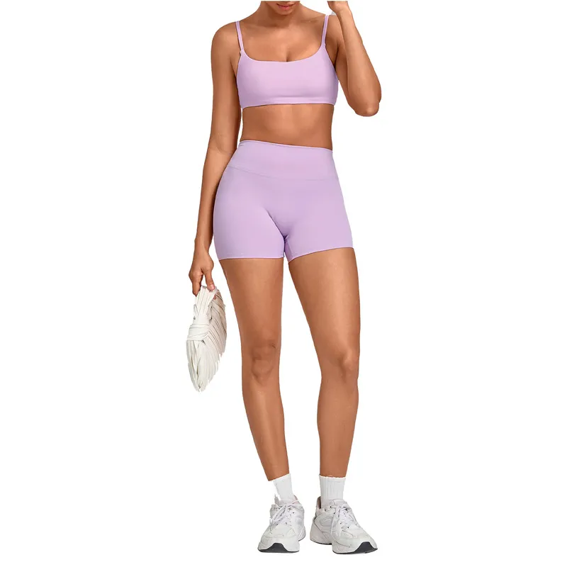 Women's Solid Color Yoga Clothing Set Fitness Bra Top Shorts Waist for Outdoor Sports FGBQS3599+5610