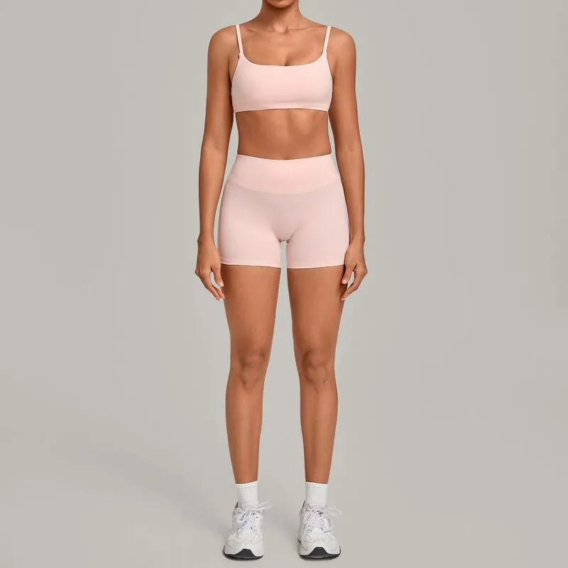 Women's Solid Color Yoga Clothing Set Fitness Bra Top Shorts Waist for Outdoor Sports FGBQS3599+5610