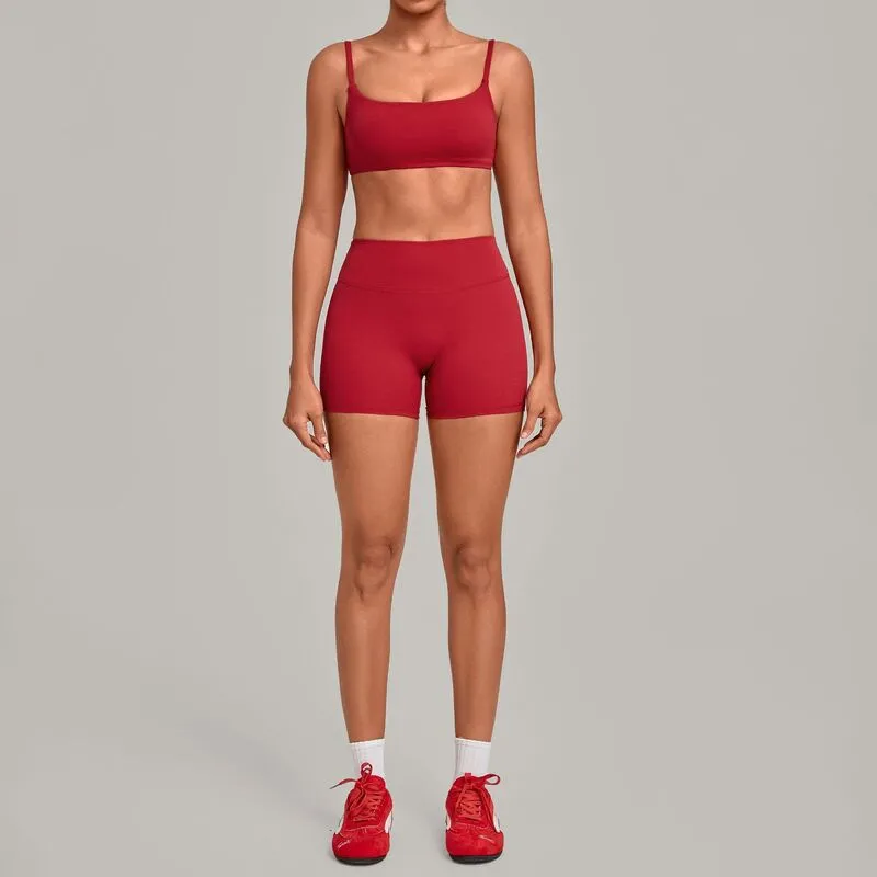 Women's Solid Color Yoga Clothing Set Fitness Bra Top Shorts Waist for Outdoor Sports FGBQS3599+5610