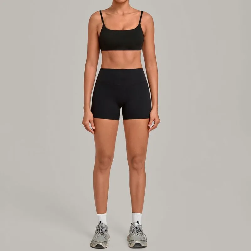 Women's Solid Color Yoga Clothing Set Fitness Bra Top Shorts Waist for Outdoor Sports FGBQS3599+5610