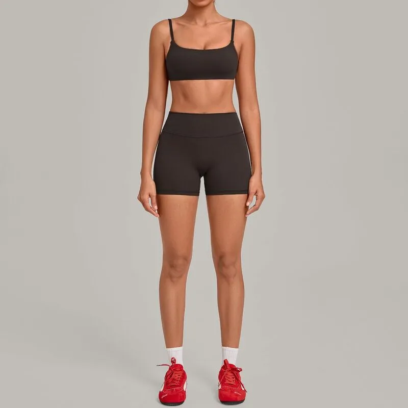 Women's Solid Color Yoga Clothing Set Fitness Bra Top Shorts Waist for Outdoor Sports FGBQS3599+5610