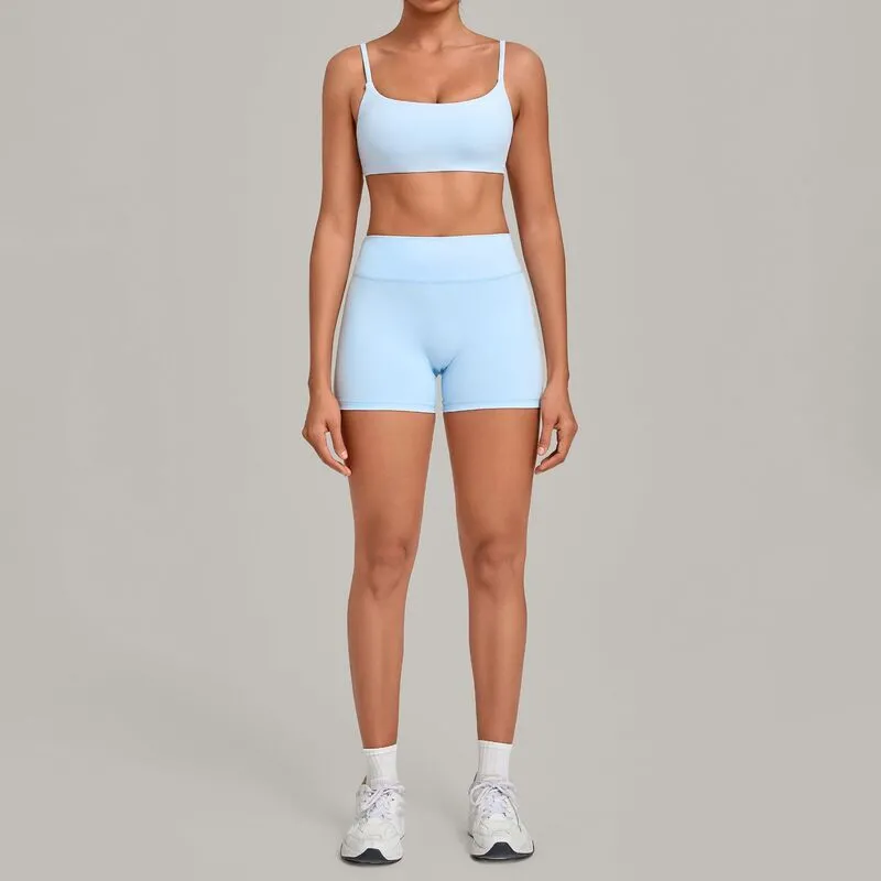 Women's Solid Color Yoga Clothing Set Fitness Bra Top Shorts Waist for Outdoor Sports FGBQS3599+5610