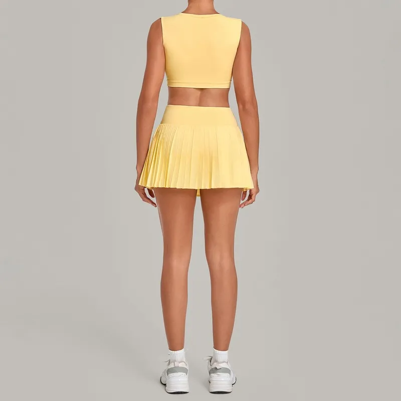 Quick Dry Skirts and Tank Tops Set Casual Sports Workout Fitness Tennis Wear 2 Piece Outfit for Women FGBQS7710+8181