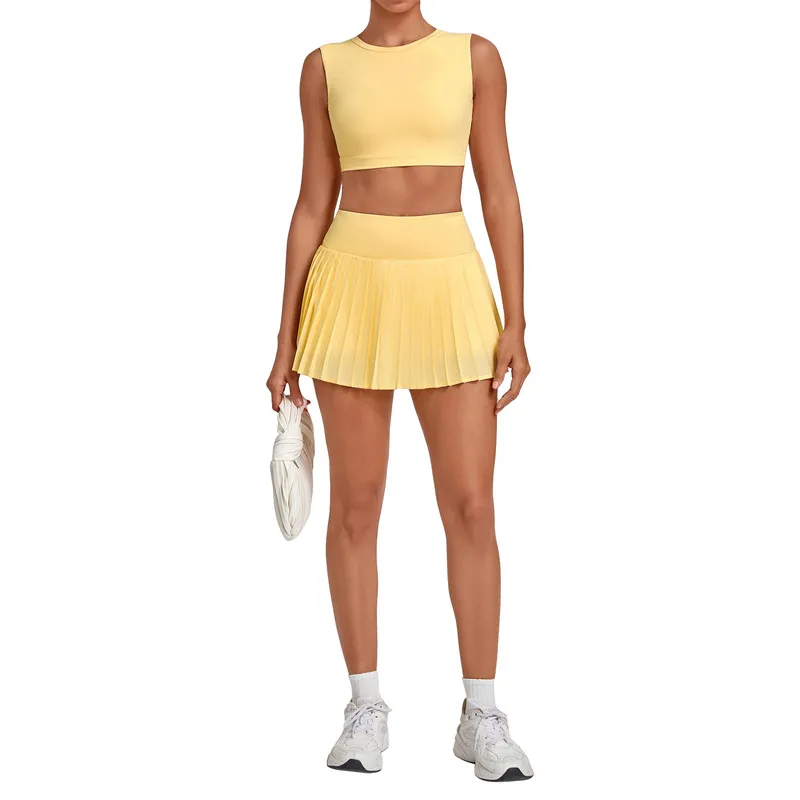 Quick Dry Skirts and Tank Tops Set Casual Sports Workout Fitness Tennis Wear 2 Piece Outfit for Women FGBQS7710+8181