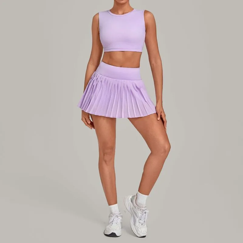 Quick Dry Skirts and Tank Tops Set Casual Sports Workout Fitness Tennis Wear 2 Piece Outfit for Women FGBQS7710+8181