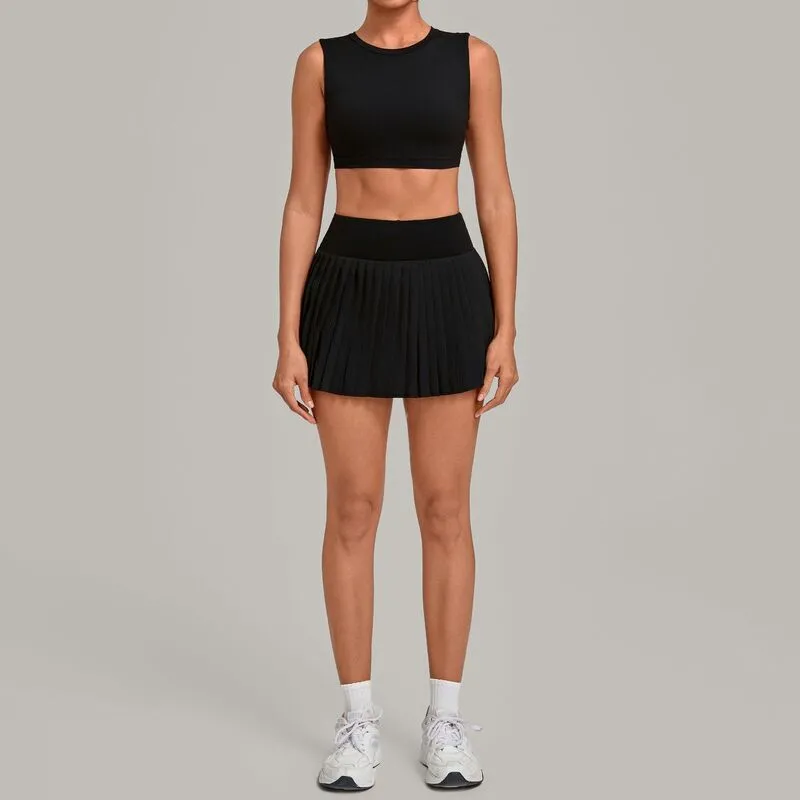 Quick Dry Skirts and Tank Tops Set Casual Sports Workout Fitness Tennis Wear 2 Piece Outfit for Women FGBQS7710+8181