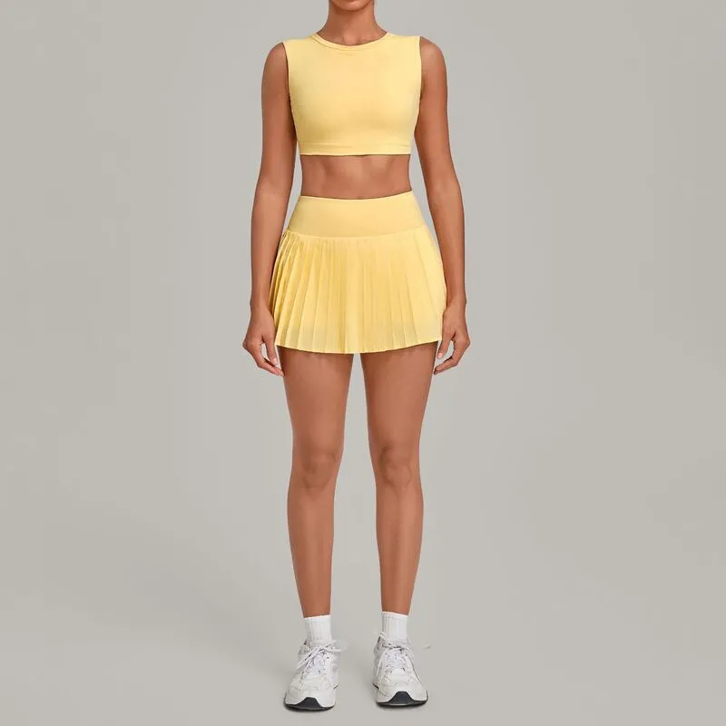 Quick Dry Skirts and Tank Tops Set Casual Sports Workout Fitness Tennis Wear 2 Piece Outfit for Women FGBQS7710+8181