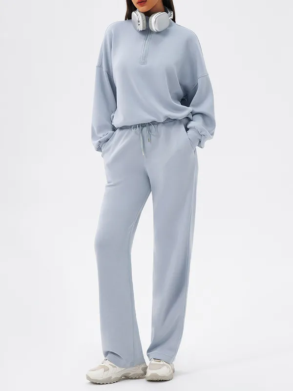 Women's Solid Long Sleeve Fitness Athletic Yoga Tops Comfortable Sports 2 Piece Yoga Set FGBYEL42553+42311