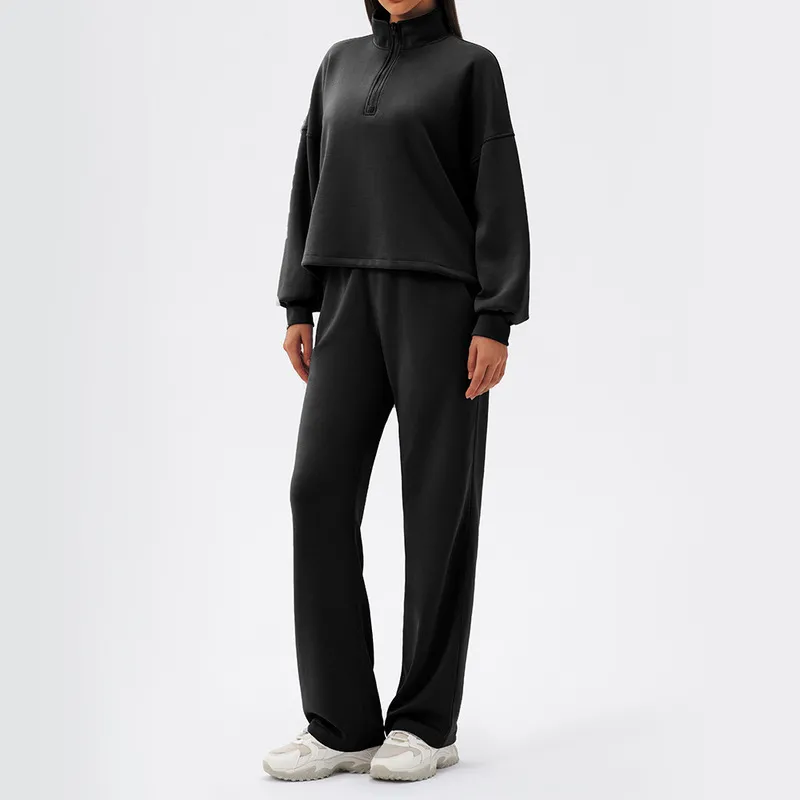 Women's Solid Long Sleeve Fitness Athletic Yoga Tops Comfortable Sports 2 Piece Yoga Set FGBYEL42553+42311