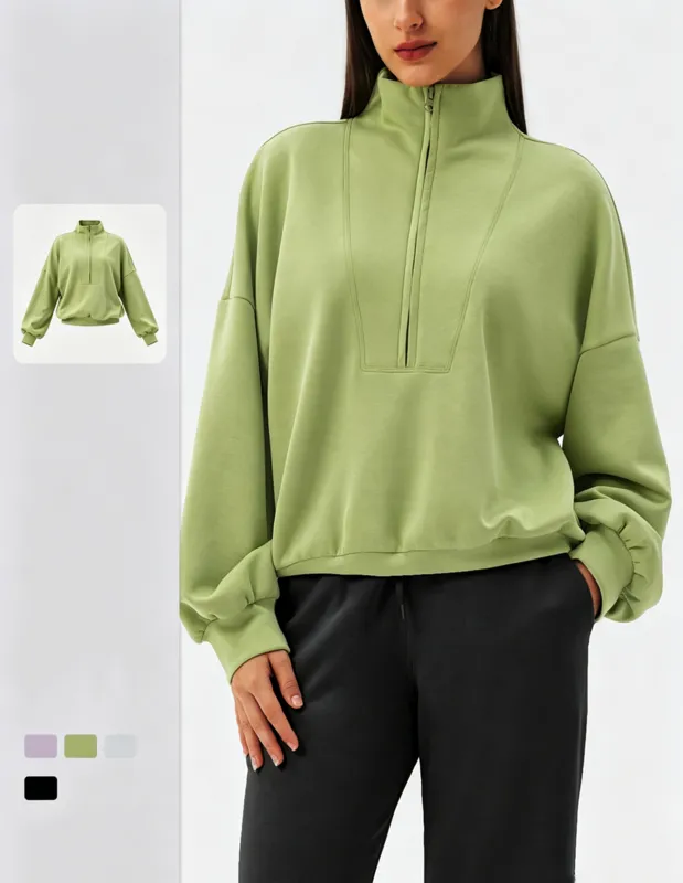 Half Zipper Fit Breathable Long Sleeve Front Gym Outdoor FGBYEL24301