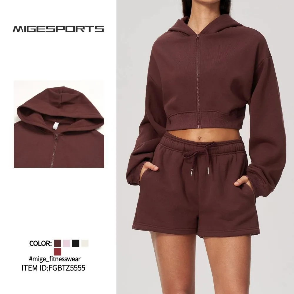 Women's Set-Relaxed Fit Custom Logo Hoodie 4-Piece Yoga Gym Running Workout Set FGBTZ5555