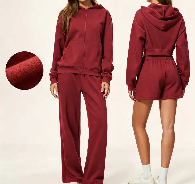 Women's Set-Relaxed Fit Custom Logo Hoodie 4-Piece Yoga Gym Running Workout Set FGBTZ5555
