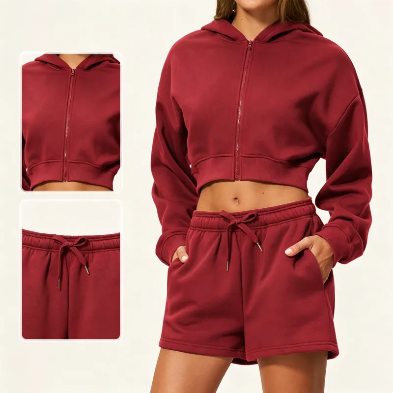 Women's Set-Relaxed Fit Custom Logo Hoodie 4-Piece Yoga Gym Running Workout Set FGBTZ5555