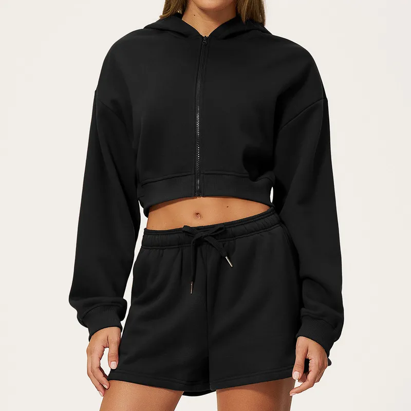 Women's Set-Relaxed Fit Custom Logo Hoodie 4-Piece Yoga Gym Running Workout Set FGBTZ5555