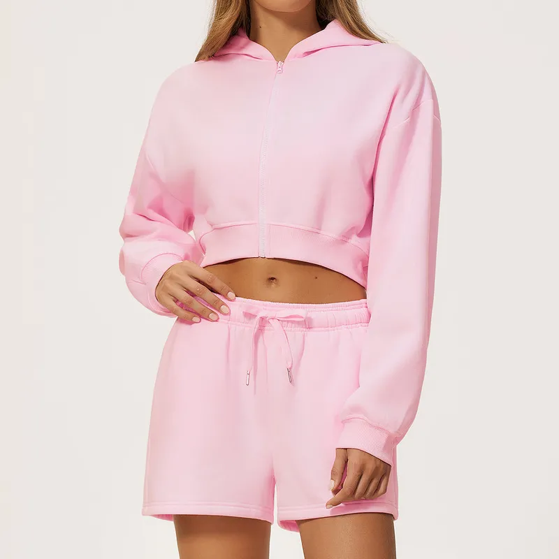 Women's Set-Relaxed Fit Custom Logo Hoodie 4-Piece Yoga Gym Running Workout Set FGBTZ5555