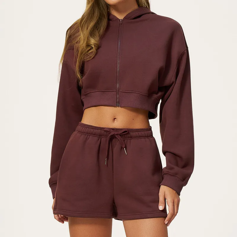 Women's Set-Relaxed Fit Custom Logo Hoodie 4-Piece Yoga Gym Running Workout Set FGBTZ5555