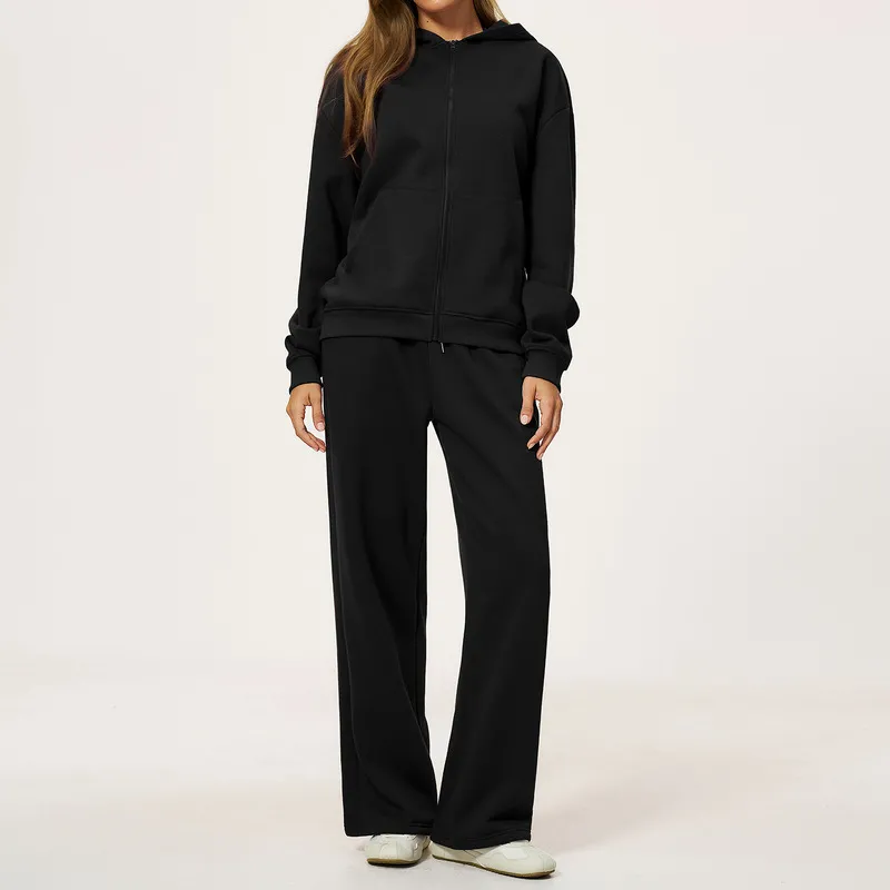 Black full-zip hoodie+casual pants