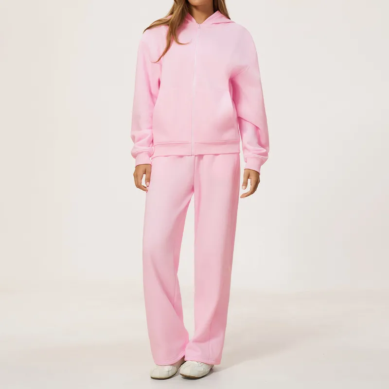 Baby pink full-zip hoodie+casual pants