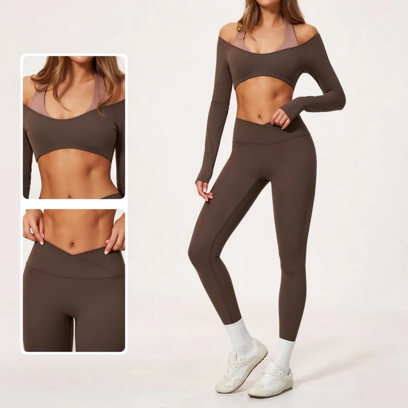 Contrast Color Block Yoga Set Workout Gym Active Sports Yoga Set FGBTZ2588
