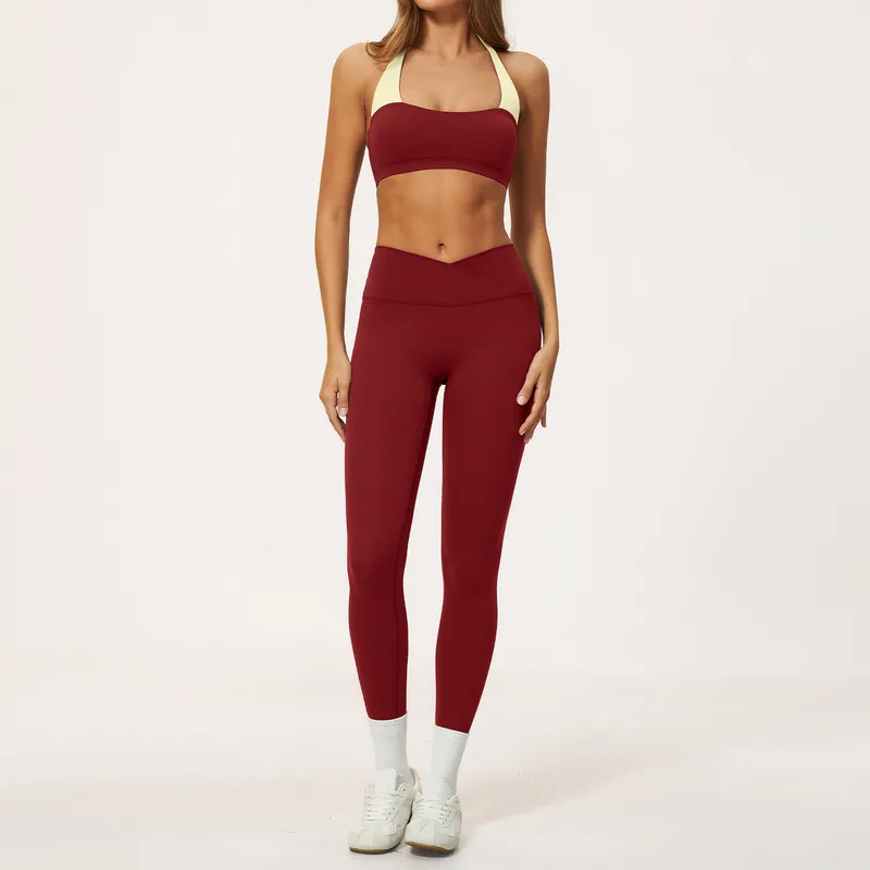 Retro red halter bra+leggings