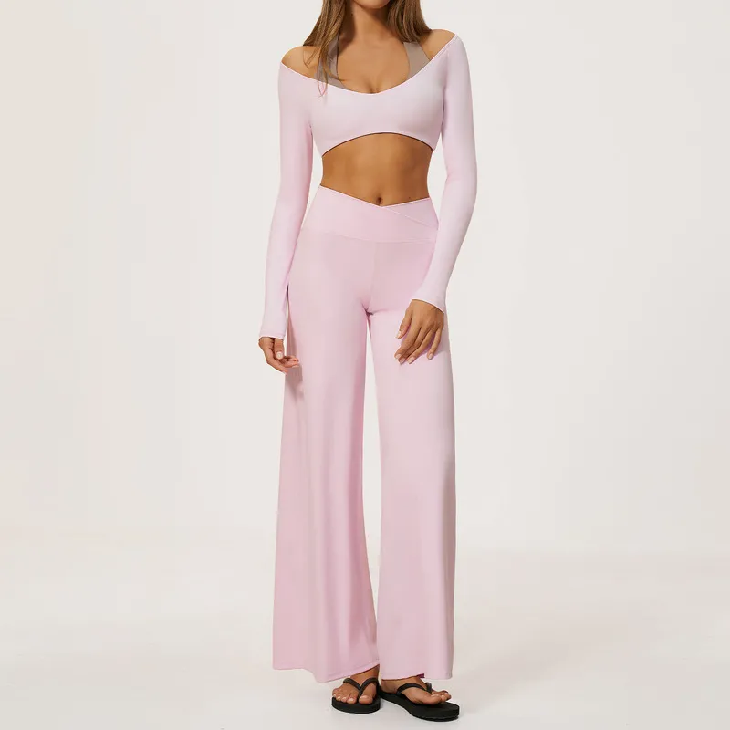 Baby pink long sleeves tops+pants